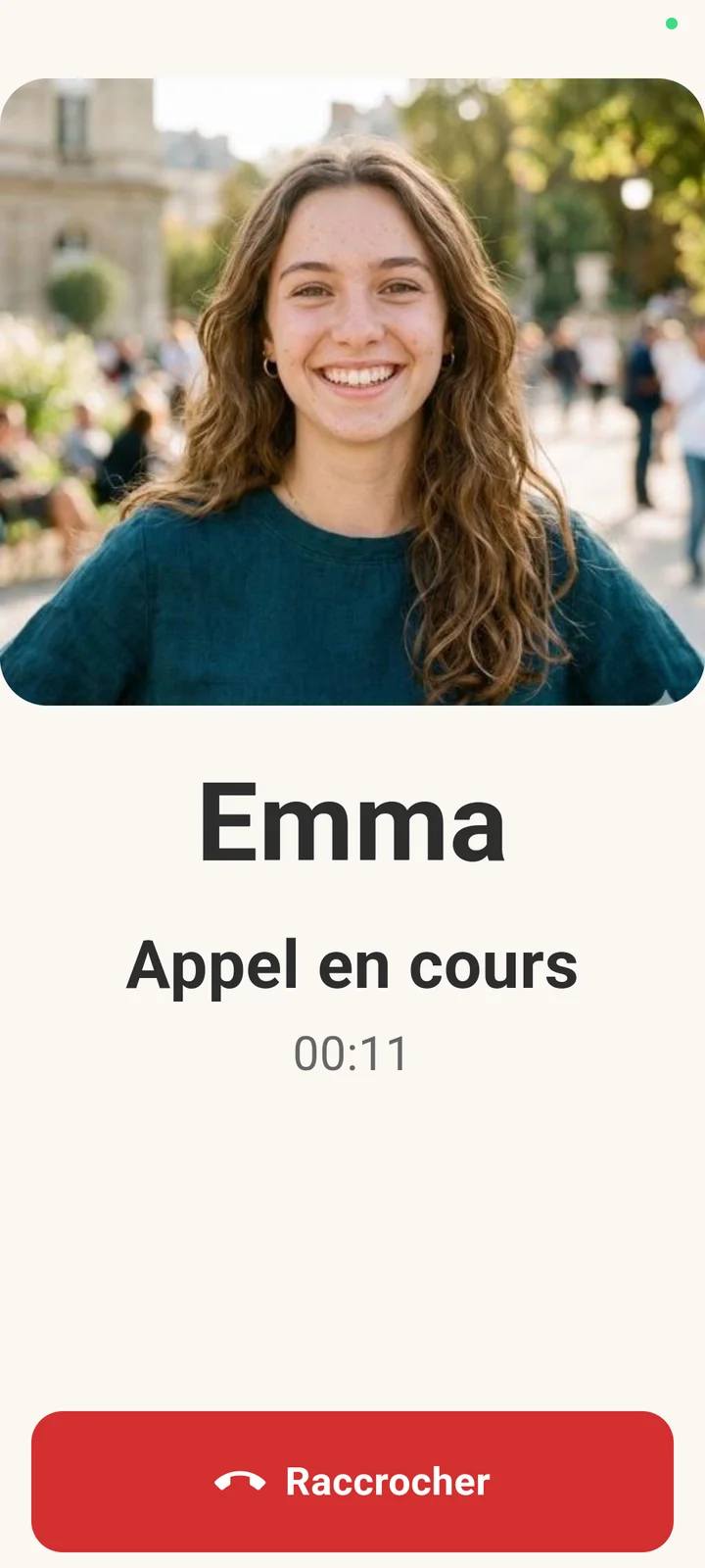 Écran d'appel vidéo WillyPhone en cours, vue patient