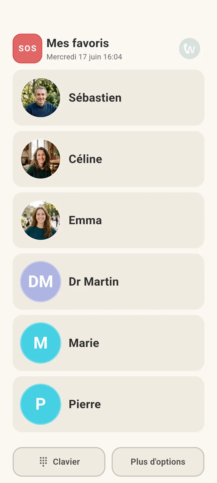 Accueil complet : six favoris, clavier et plus d'options