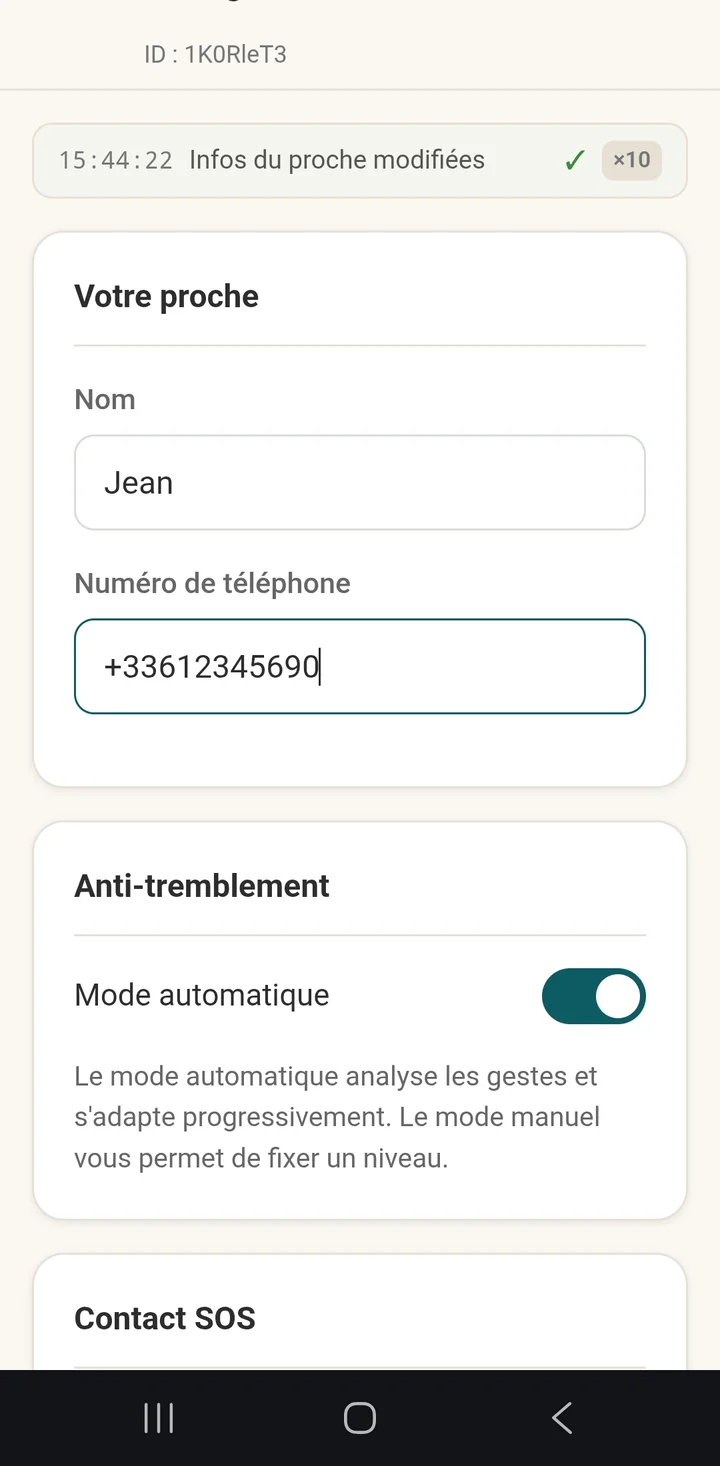 Écran de configuration à distance d'un proche dans le Web Compagnon